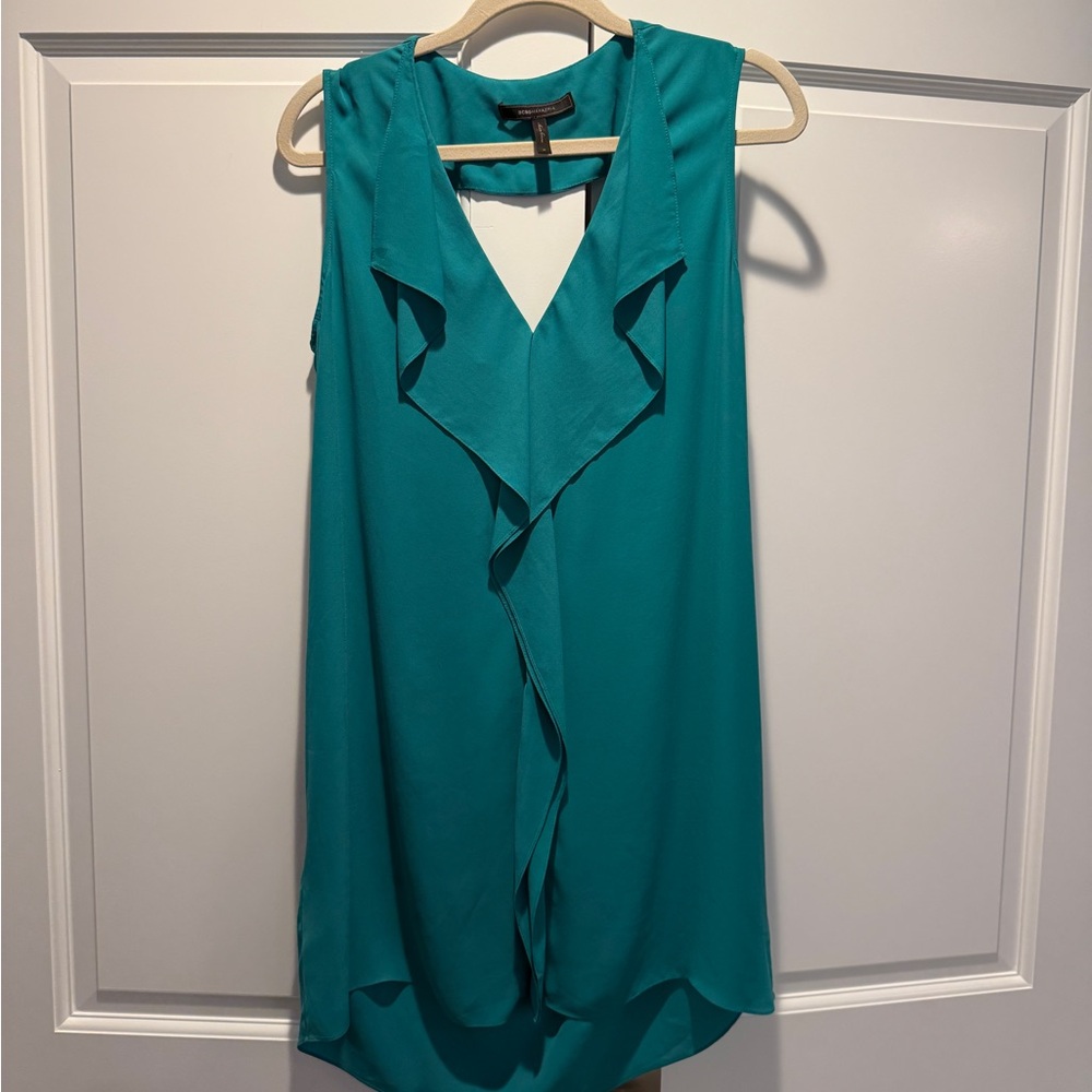 BCBGMAXAZRIA Green Sleeveless Ruffle Dress